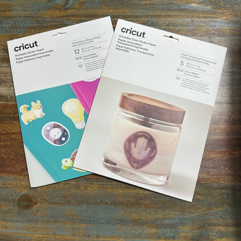 Cricut Printable Sticker Paper Bundle White 12ct and Clear 5ct 8.5x11